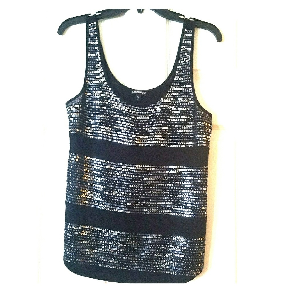 Express Sequin Black Scoop Neck Sleeveless Top